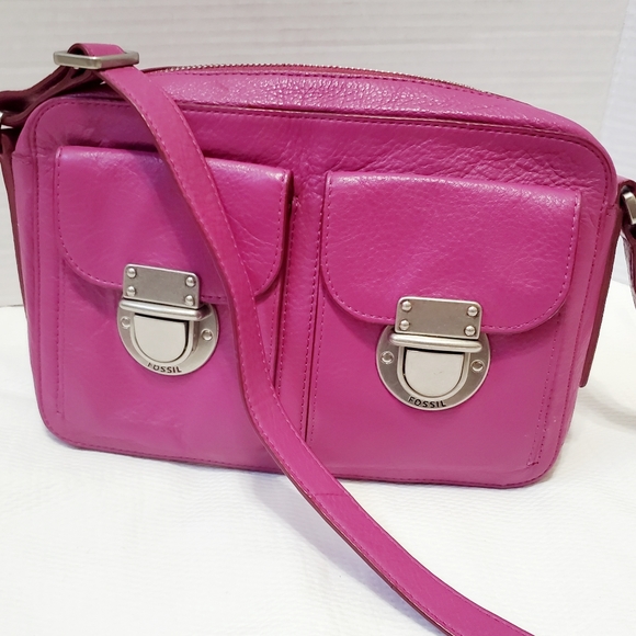 Fossil Riley Fuchsia Leather Crossbody Bag - Picture 5 of 13
